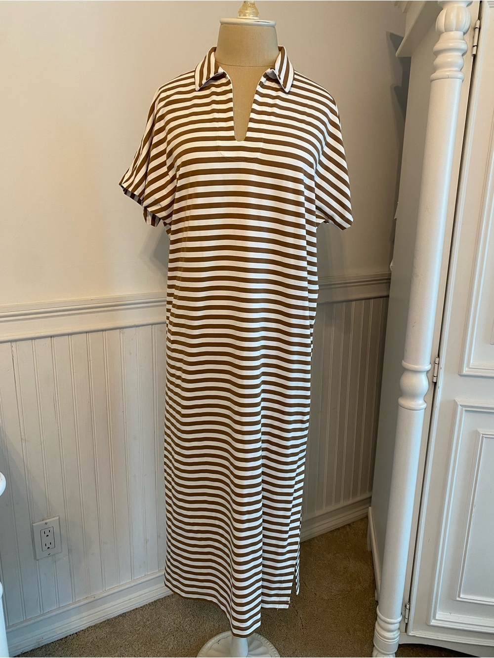 J.McLaughlin Striped Maxi Dress in Brown and White